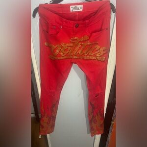 Red and yellow men rhinestone politics jeans size 30